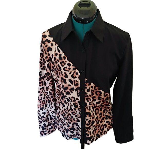 Woman's Over Apparel Blouse Leopard Print Loose Fit Formal Casual Size Small - Picture 3 of 10